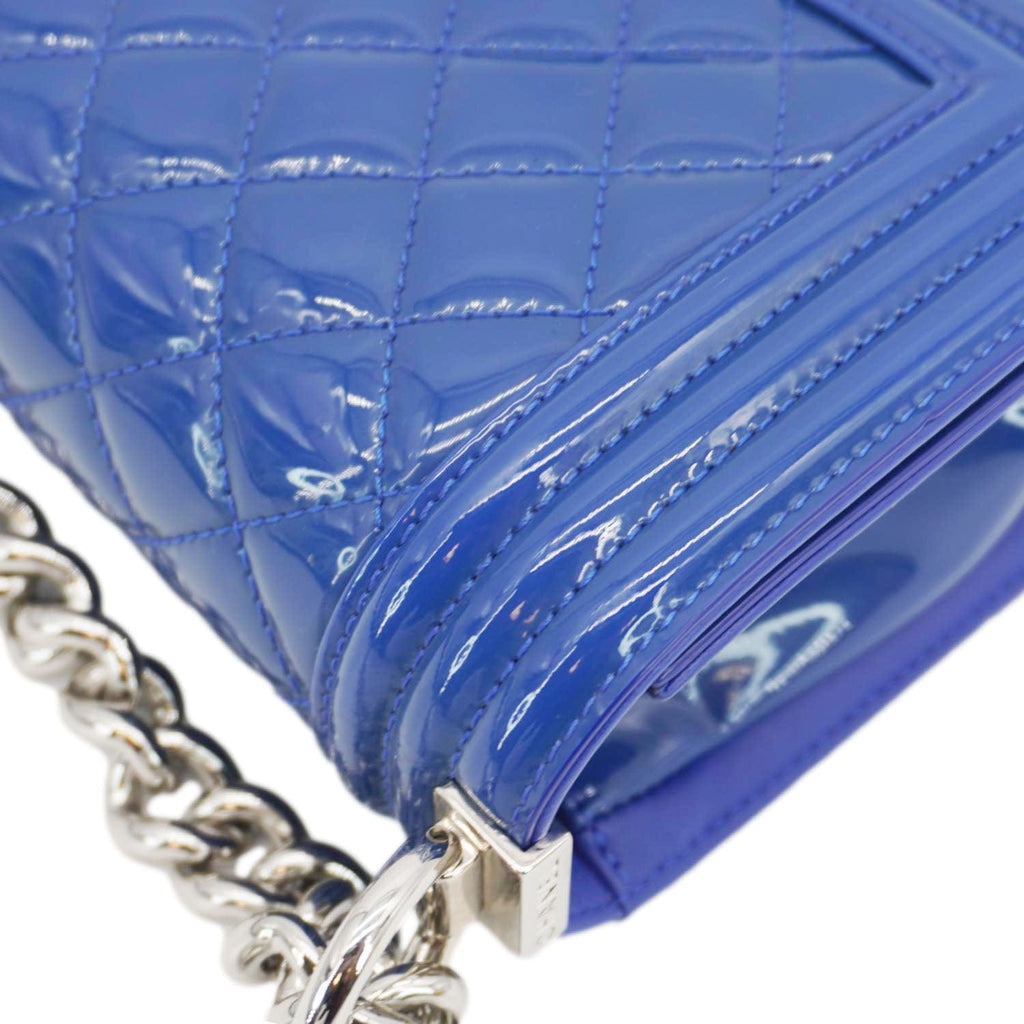 Chanel Boy Flap Small Plexiglass Patent Leather Crossbody Bag Blue