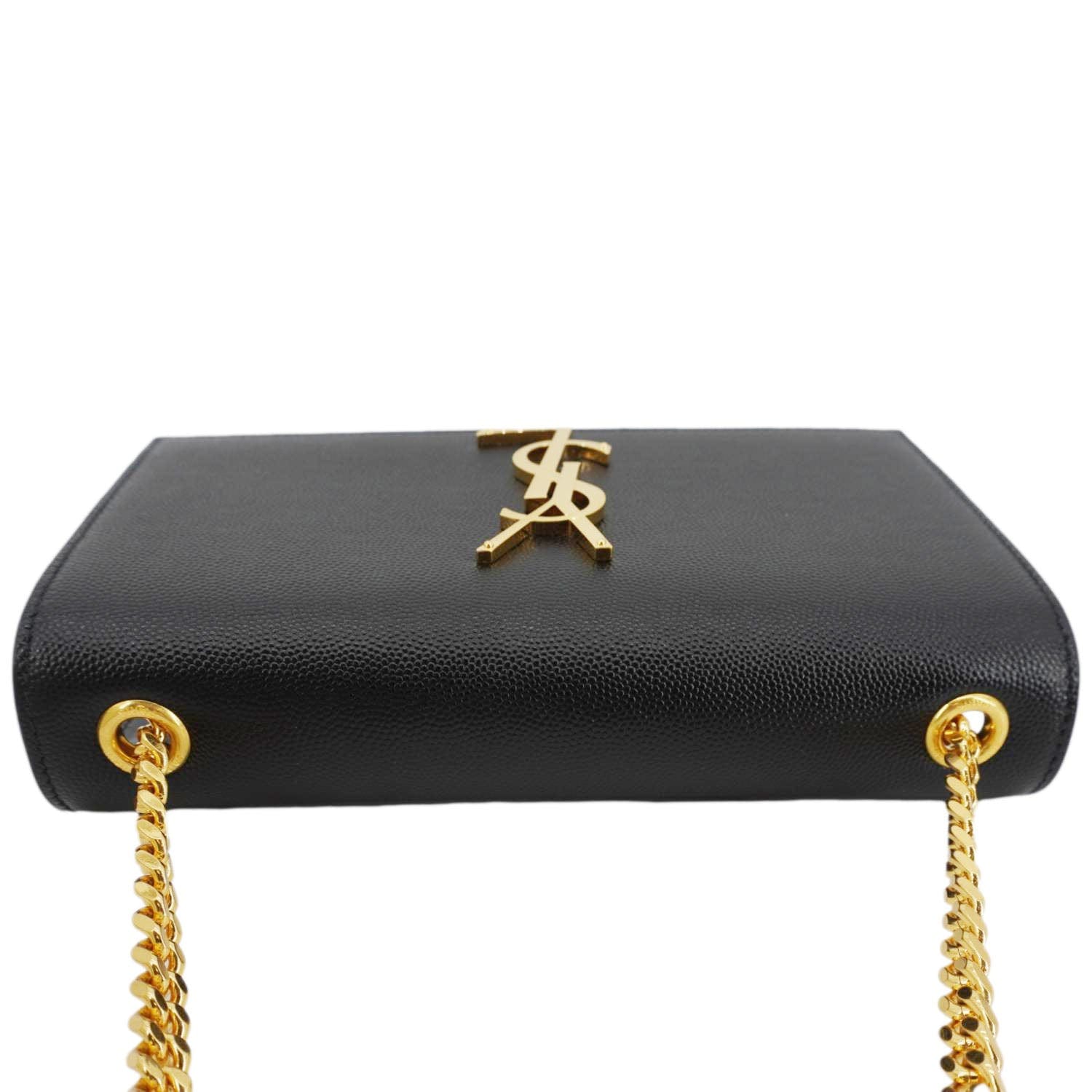 YVES SAINT LAURENT Kate Grain De Poudre Leather Chain Crossbody Bag Black