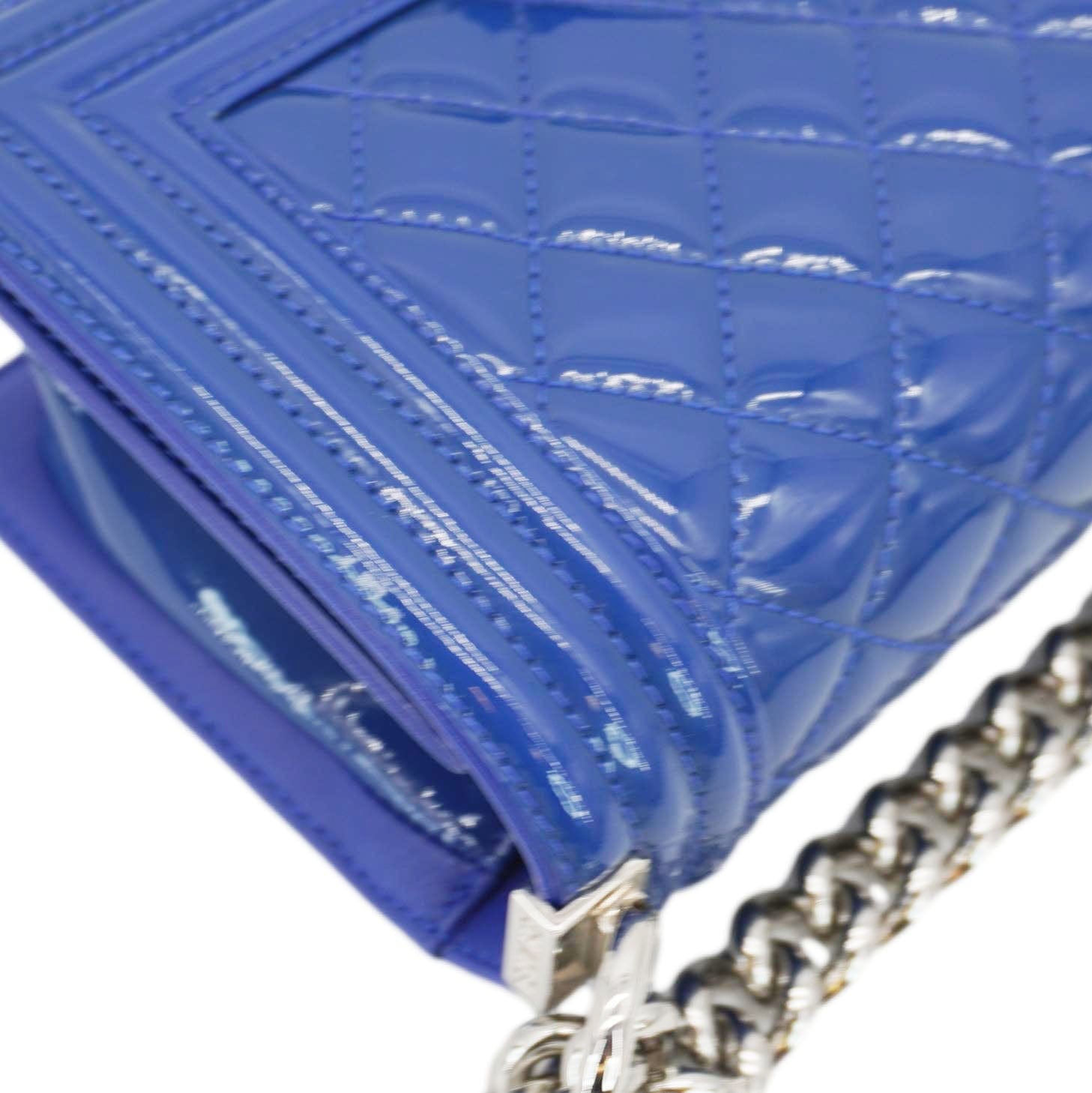 Chanel Boy Flap Small Plexiglass Patent Leather Crossbody Bag Blue