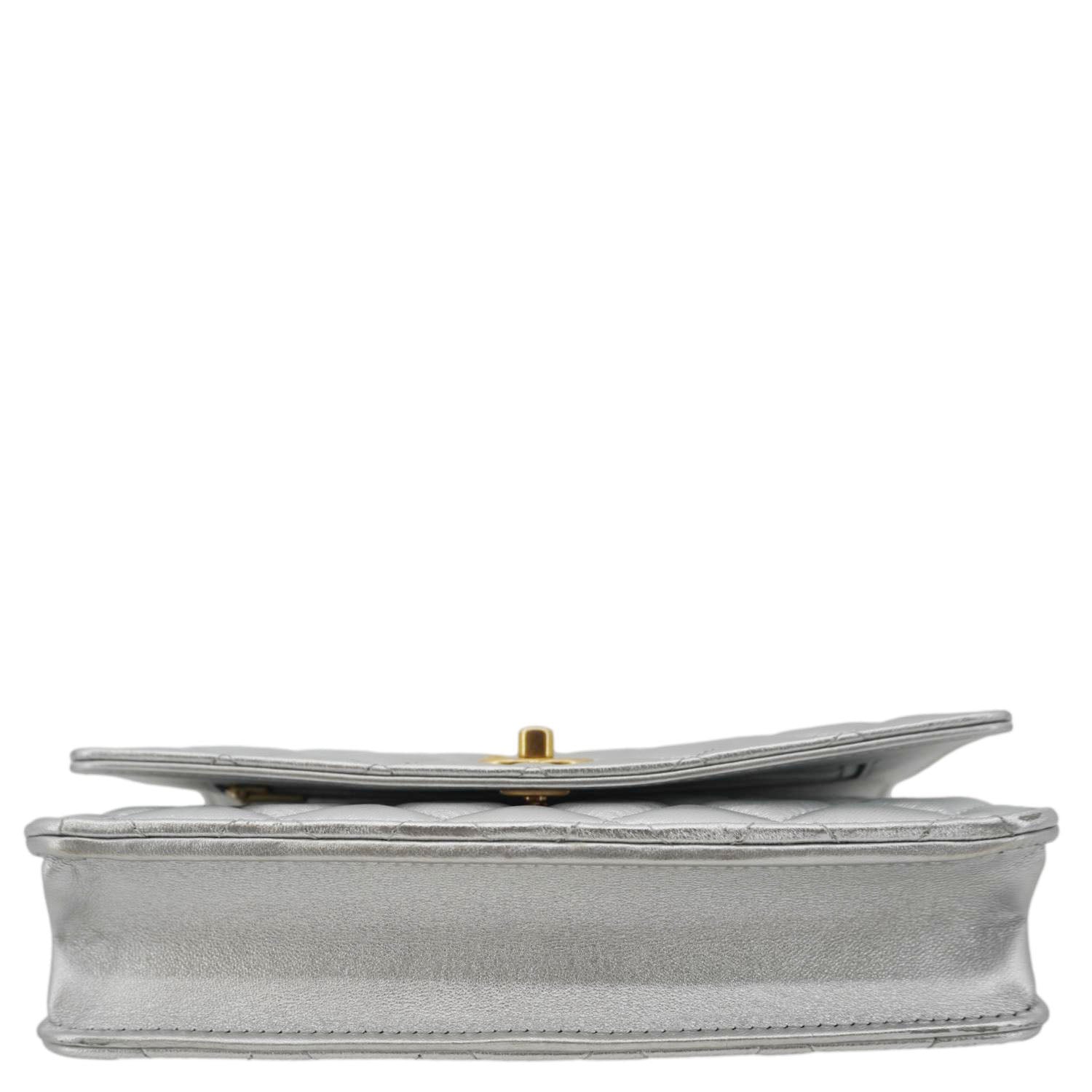 Chanel Rainbow Woven WOC Calfskin Leather Top Handle Bag Metallic Silver