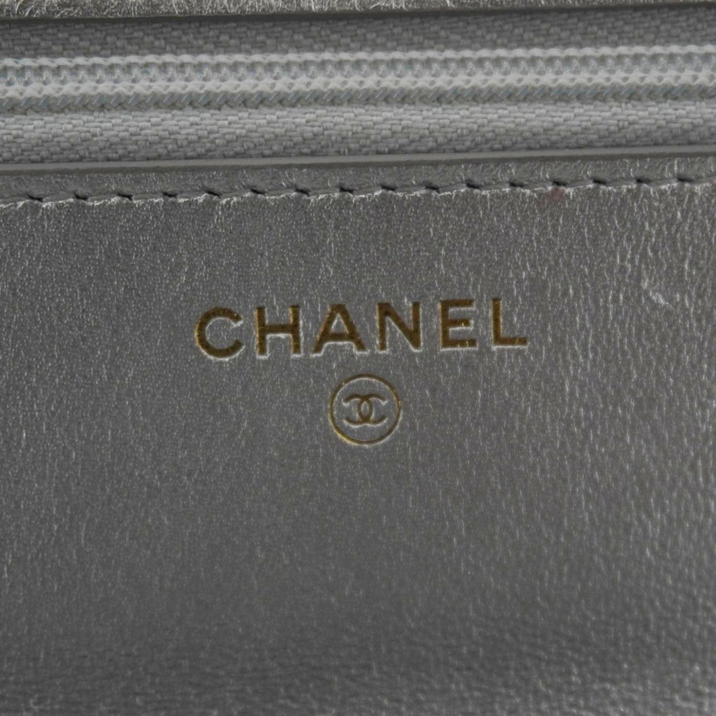 Chanel Rainbow Woven WOC Calfskin Leather Top Handle Bag Metallic Silver