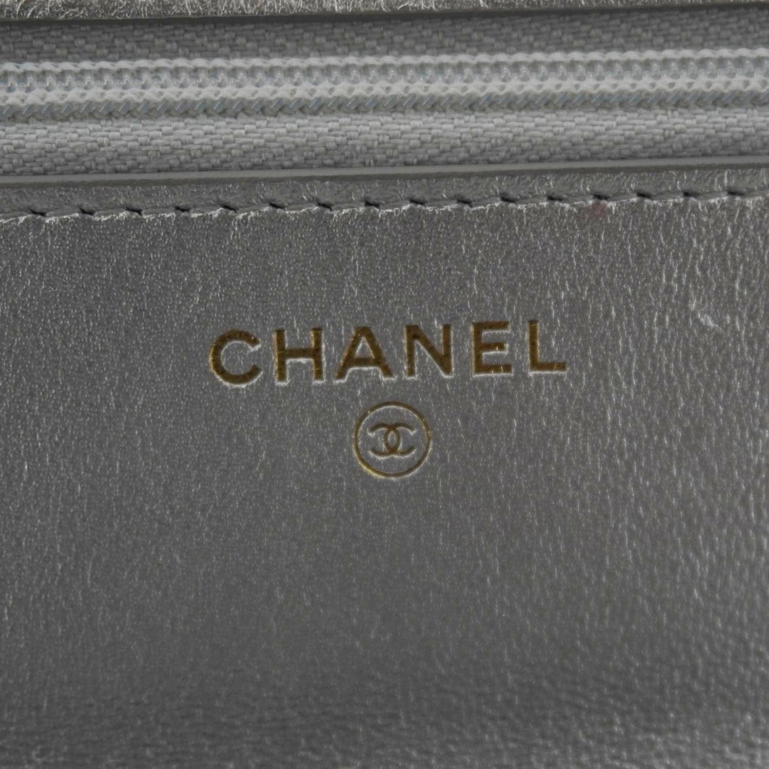 Chanel Rainbow Woven WOC Calfskin Leather Top Handle Bag Metallic Silver