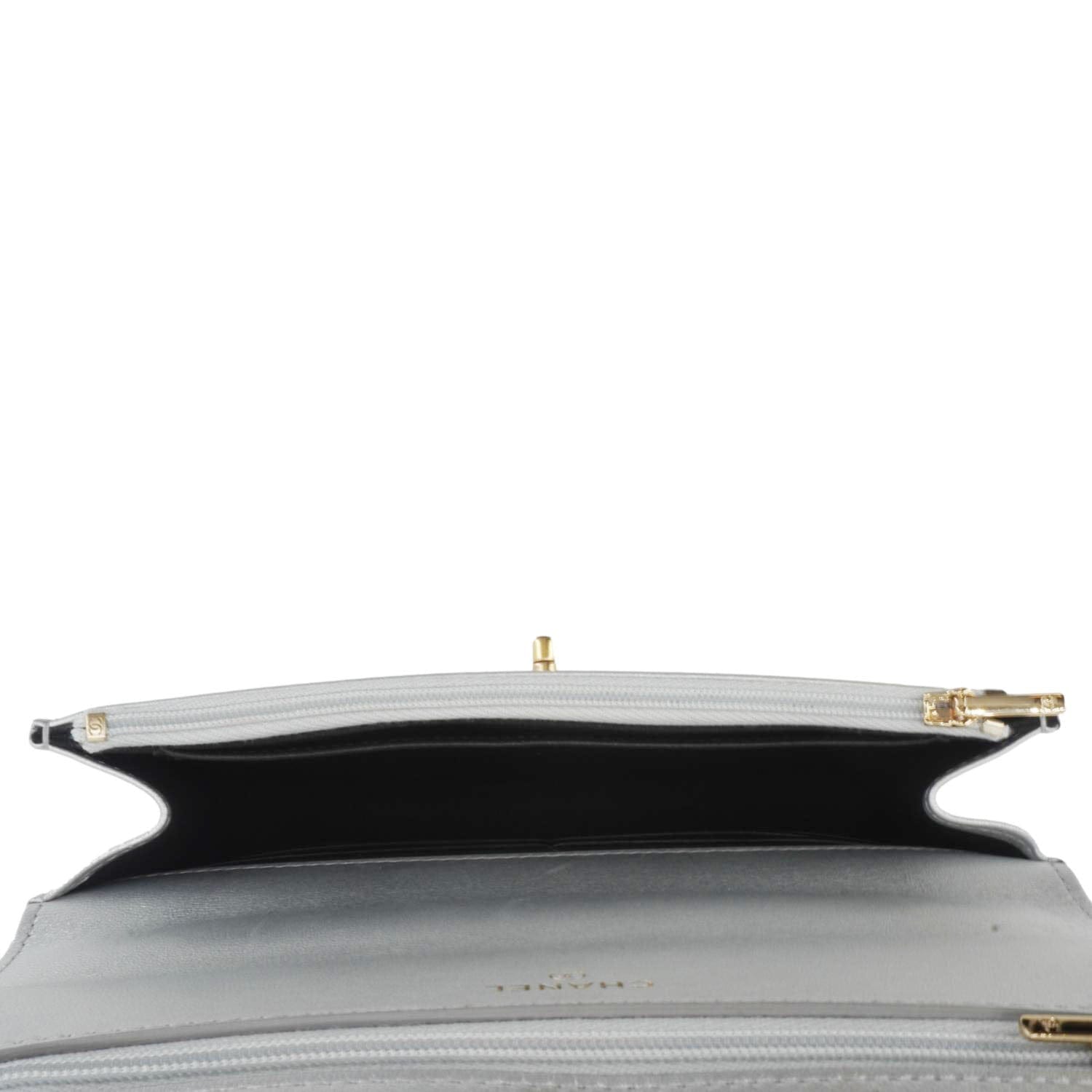 Chanel Rainbow Woven WOC Calfskin Leather Top Handle Bag Metallic Silver