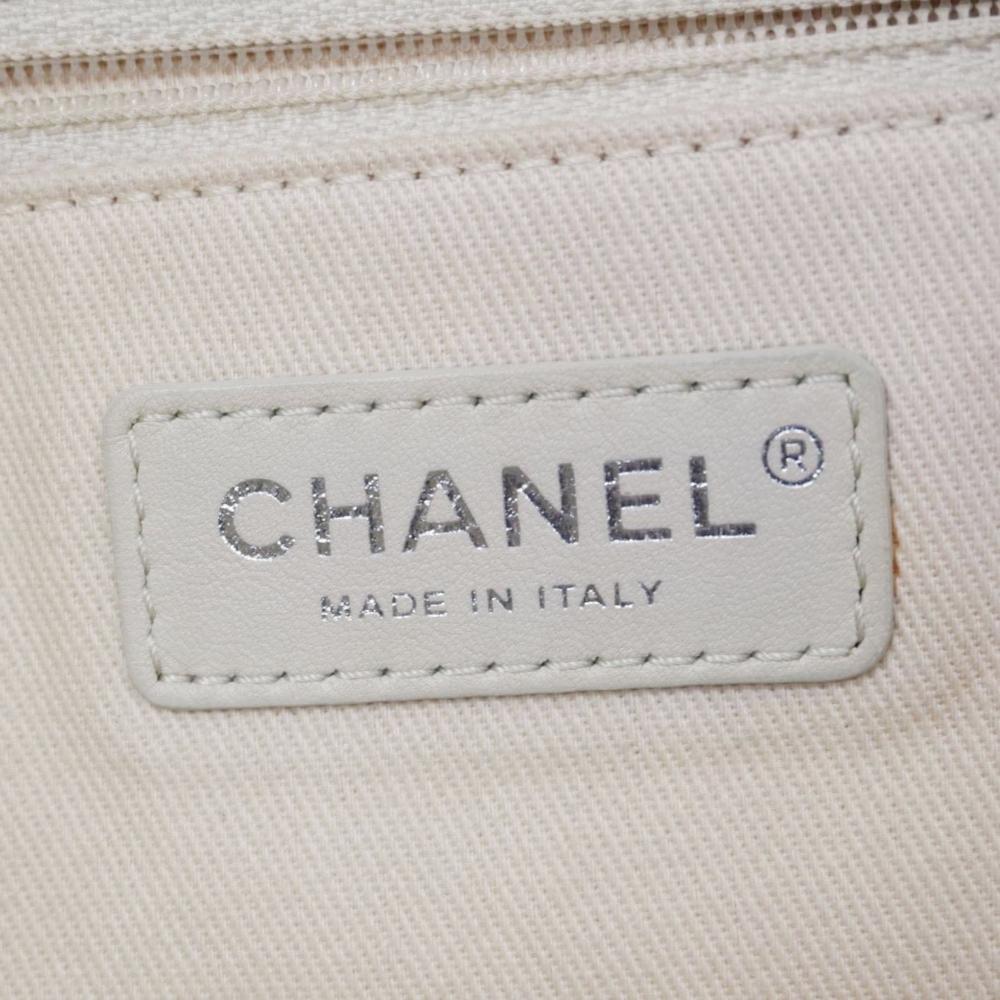 Chanel Deauville Large Logo printed Canvas Tote Bag Cream