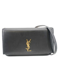 YVES SAINT LAURENT Cassandre Phone Holder Leather Shoulder Bag Black