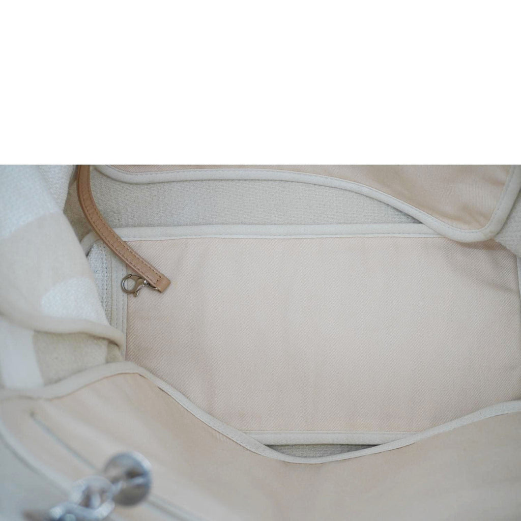 Chanel Deauville Large Logo printed Canvas Tote Bag Cream
