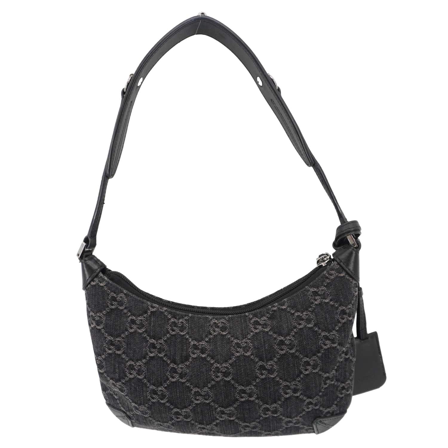 GUCCI Horsebit Slim Small Gucci Monogram Denim Hobo Shoulder Bag Black 774719