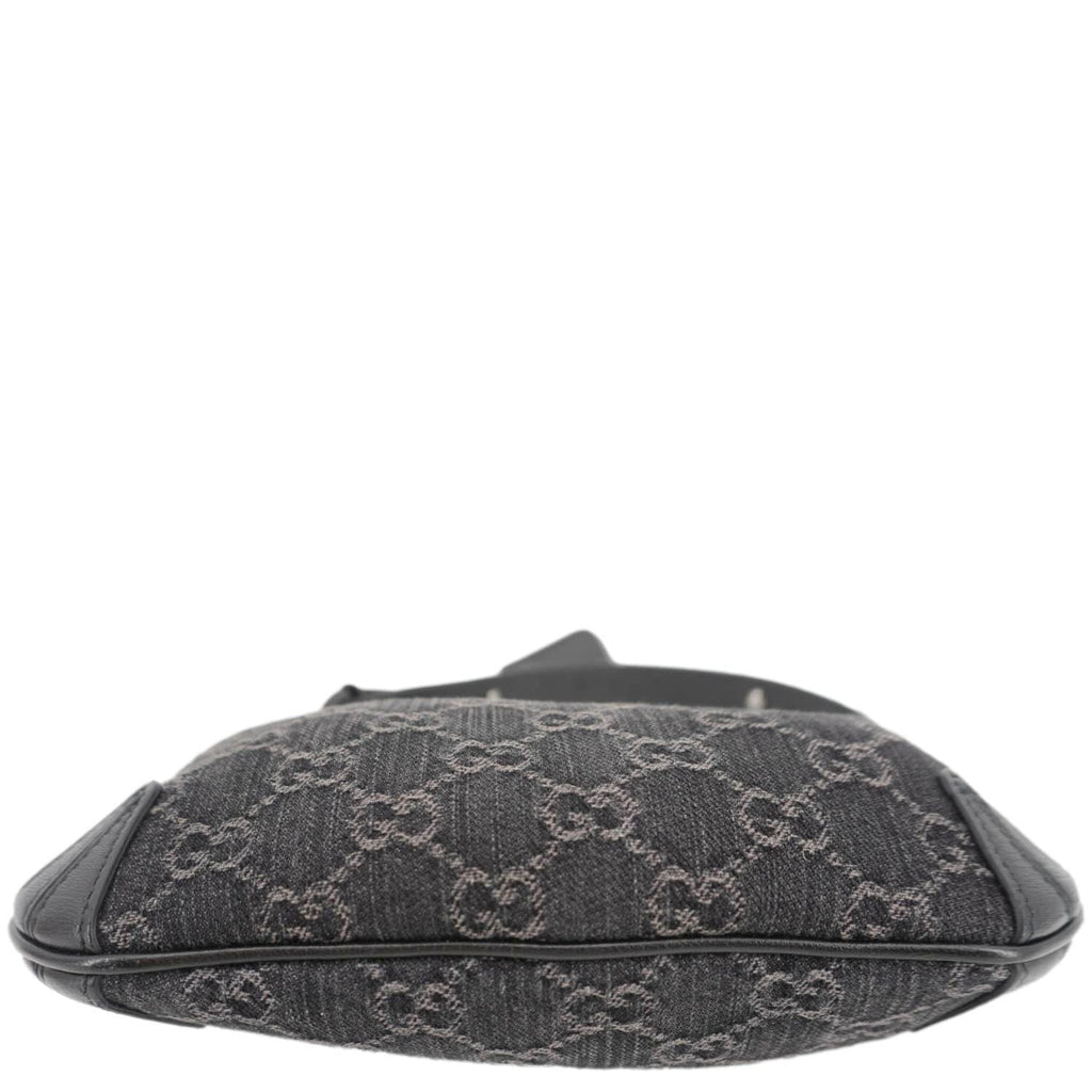 GUCCI Horsebit Slim Small Gucci Monogram Denim Hobo Shoulder Bag Black 774719
