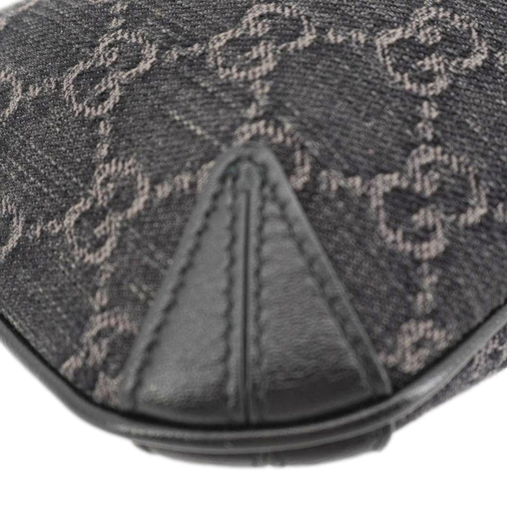 GUCCI Horsebit Slim Small Gucci Monogram Denim Hobo Shoulder Bag Black 774719