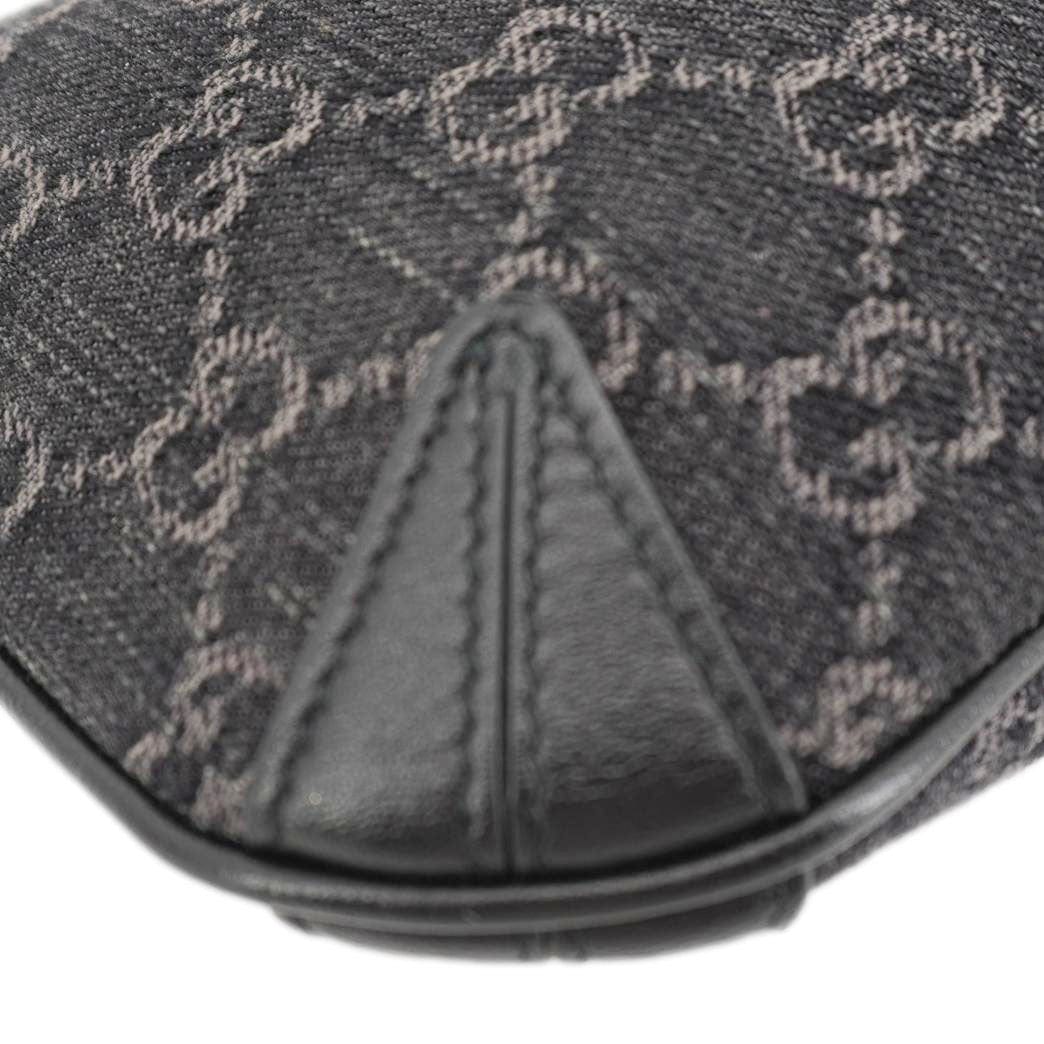 GUCCI Horsebit Slim Small Gucci Monogram Denim Hobo Shoulder Bag Black 774719