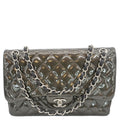 Chanel Classic Double Flap Quilted Patent Leather Shoulder Bag Dark Green