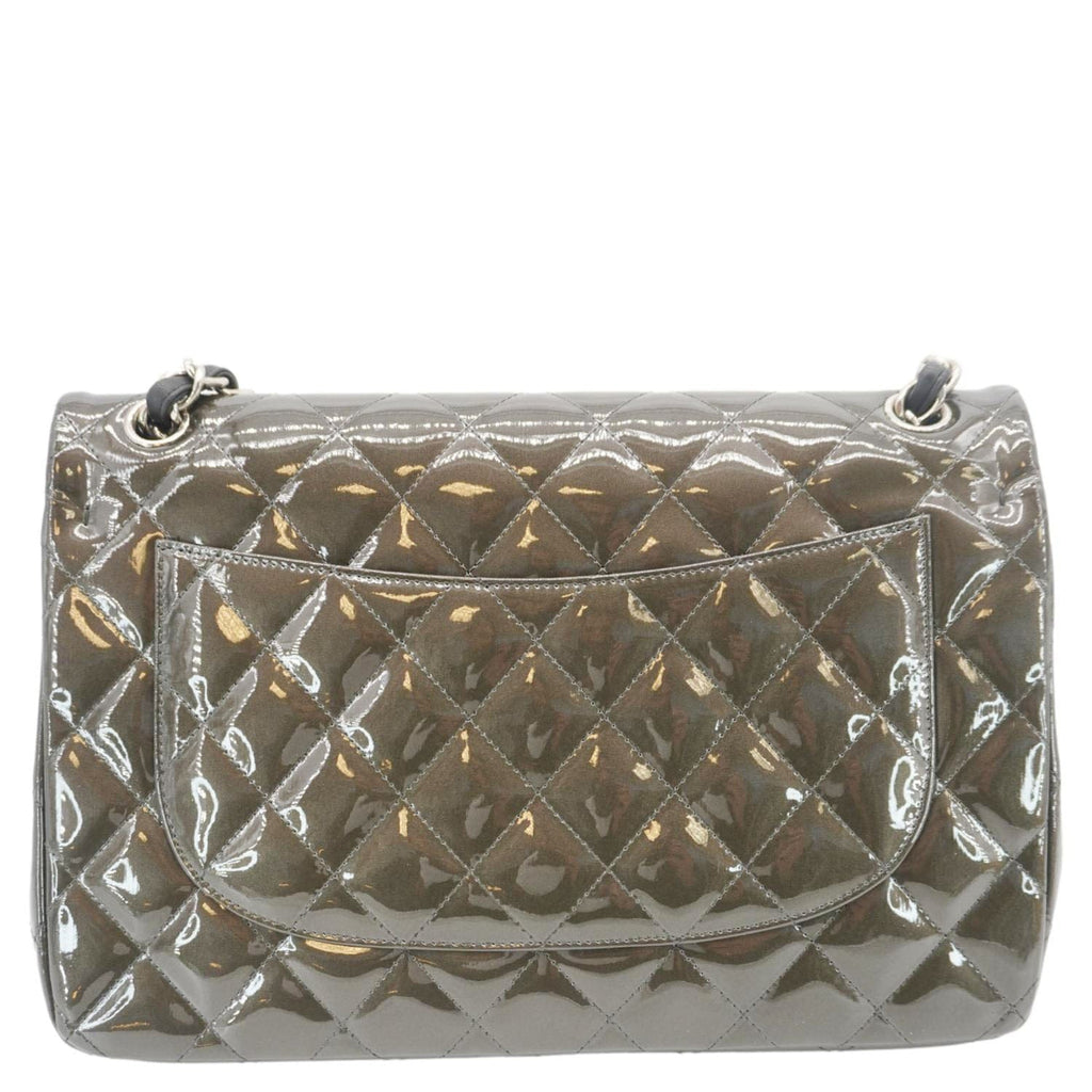 Chanel Classic Double Flap Quilted Patent Leather Shoulder Bag Dark Green