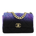 Chanel 19 Flap Large Quilted Mixed Tweed Shoulder Bag Purple