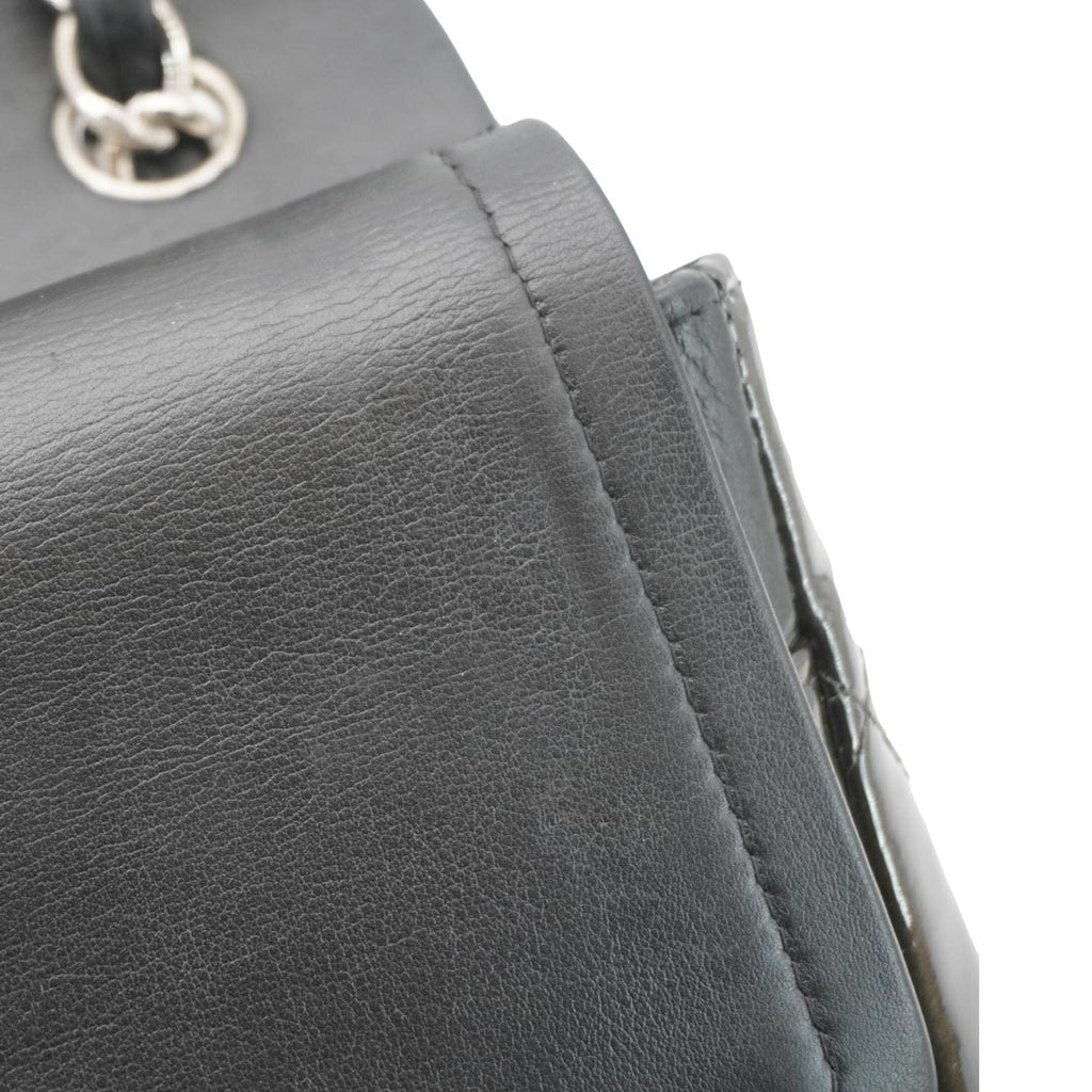 Chanel Classic Double Flap Quilted Patent Leather Shoulder Bag Dark Green