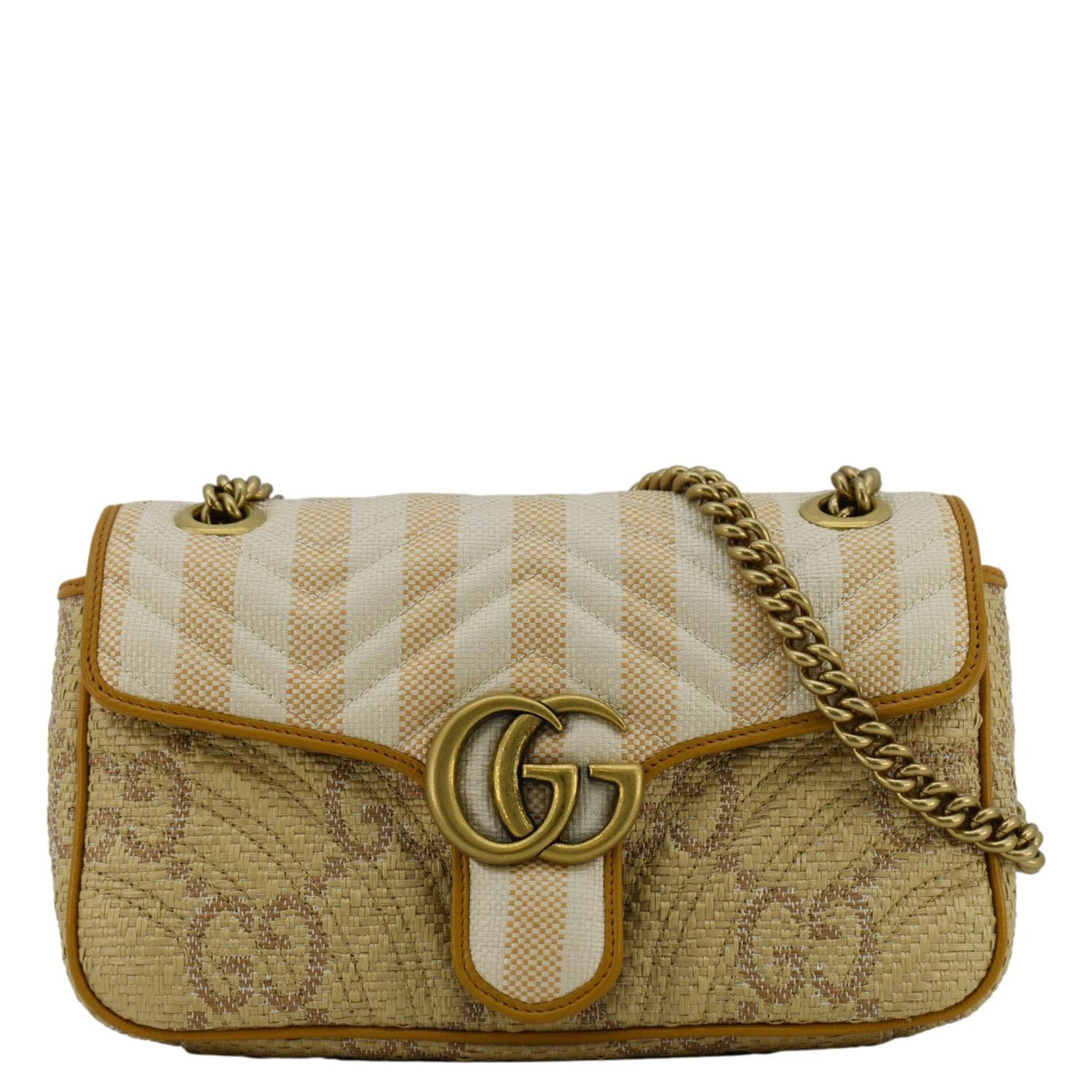 GUCCI Gucci Marmont Small Raffia Shoulder Bag Natural Beige 443497