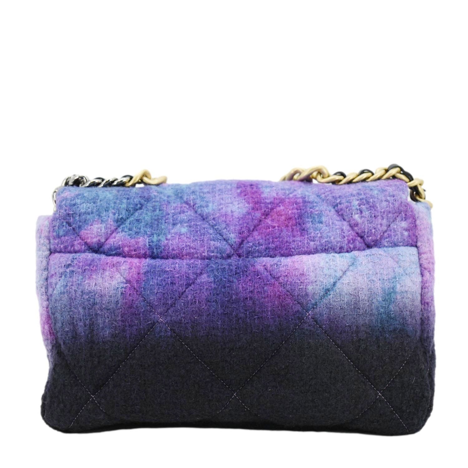 Chanel 19 Flap Large Quilted Mixed Tweed Shoulder Bag Purple
