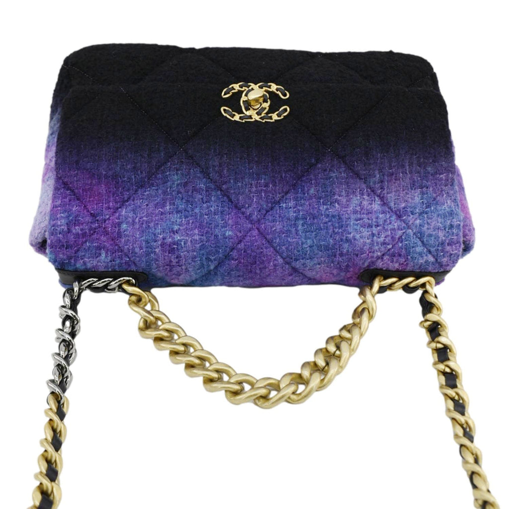 Chanel 19 Flap Large Quilted Mixed Tweed Shoulder Bag Purple