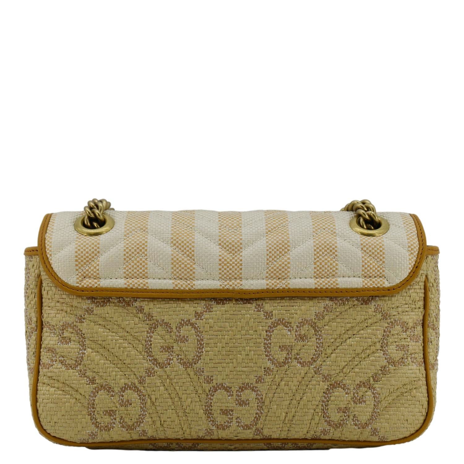 GUCCI Gucci Marmont Small Raffia Shoulder Bag Natural Beige 443497