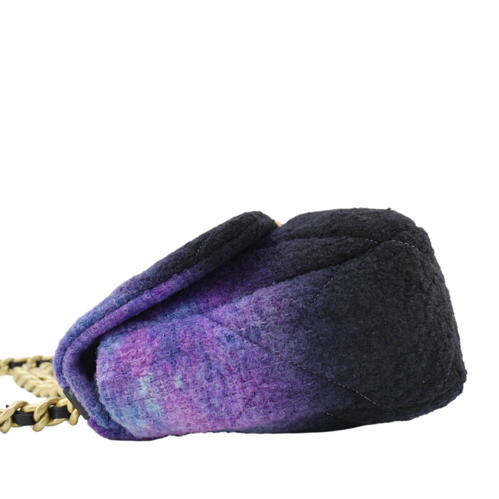 Chanel 19 Flap Large Quilted Mixed Tweed Shoulder Bag Purple