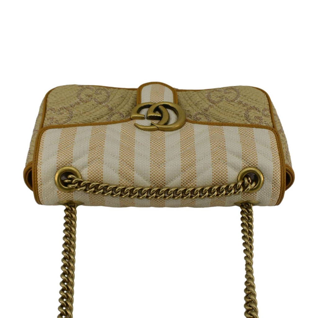 GUCCI Gucci Marmont Small Raffia Shoulder Bag Natural Beige 443497