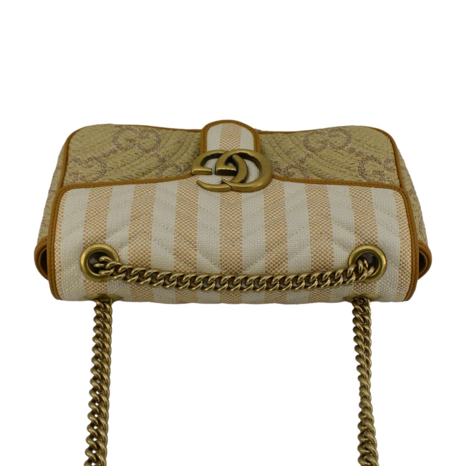 GUCCI Gucci Marmont Small Raffia Shoulder Bag Natural Beige 443497