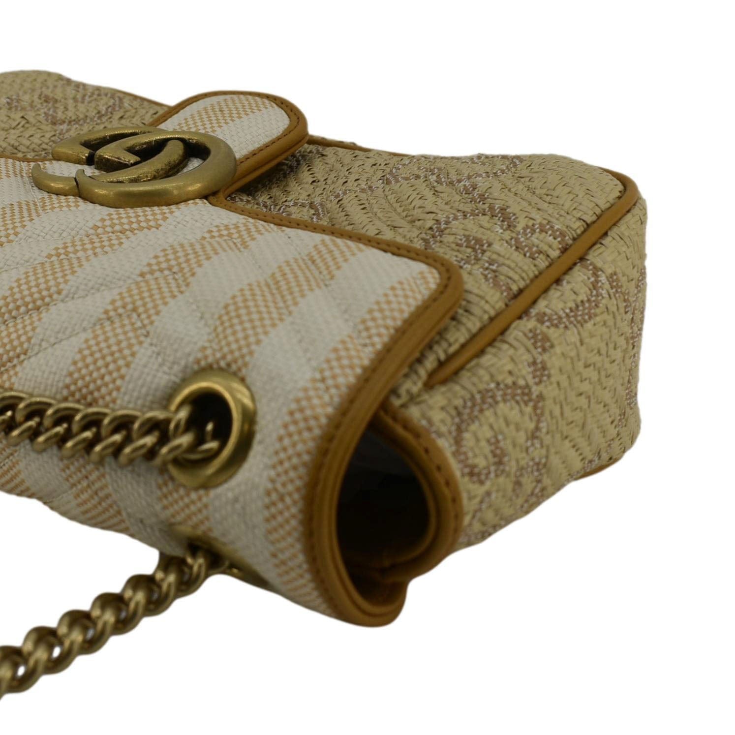 GUCCI Gucci Marmont Small Raffia Shoulder Bag Natural Beige 443497