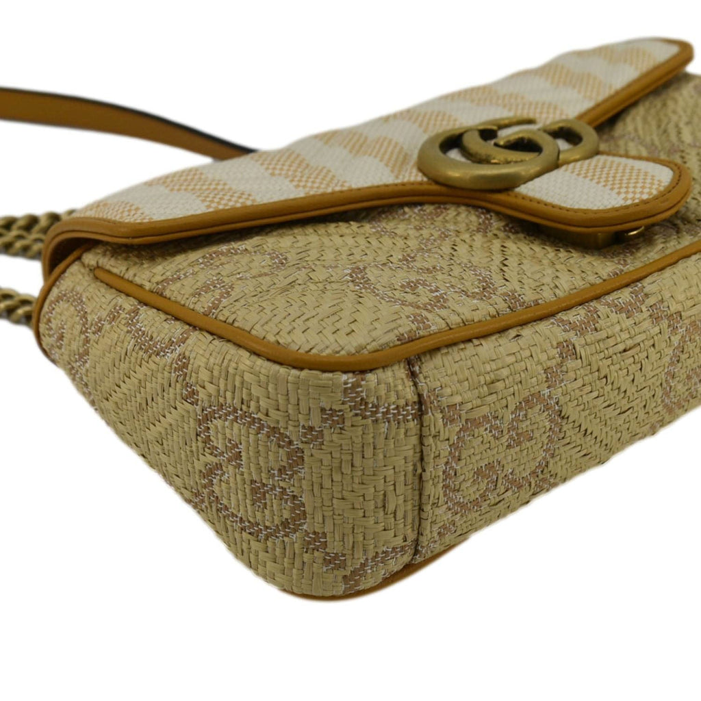 GUCCI Gucci Marmont Small Raffia Shoulder Bag Natural Beige 443497