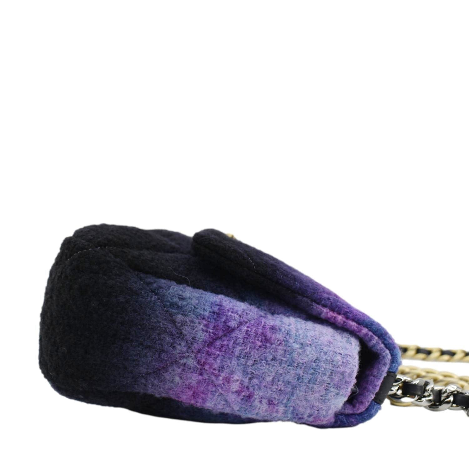 Chanel 19 Flap Large Quilted Mixed Tweed Shoulder Bag Purple