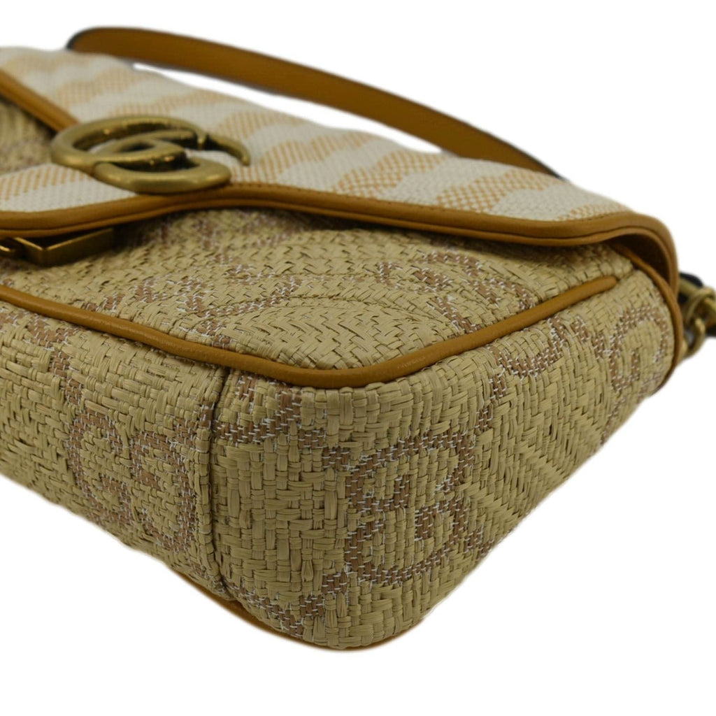 GUCCI Gucci Marmont Small Raffia Shoulder Bag Natural Beige 443497