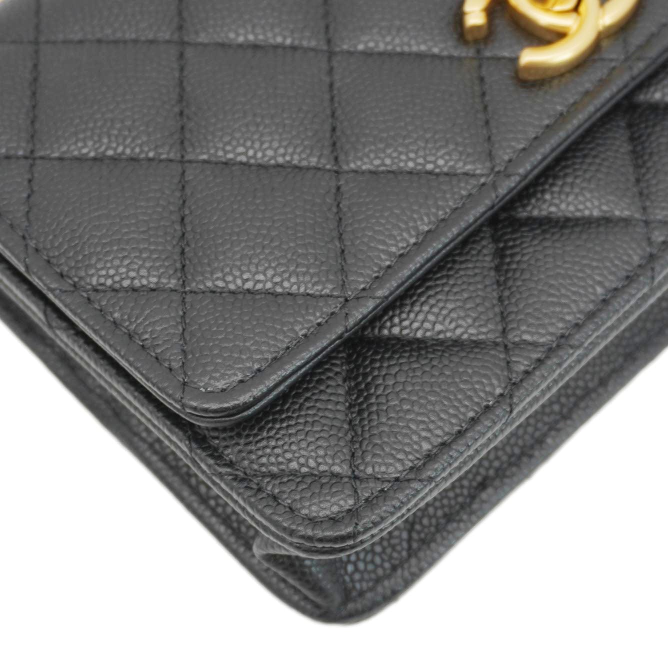 Chanel Wallet On Chain Quilted Caviar Leather Crossbody Bag Black