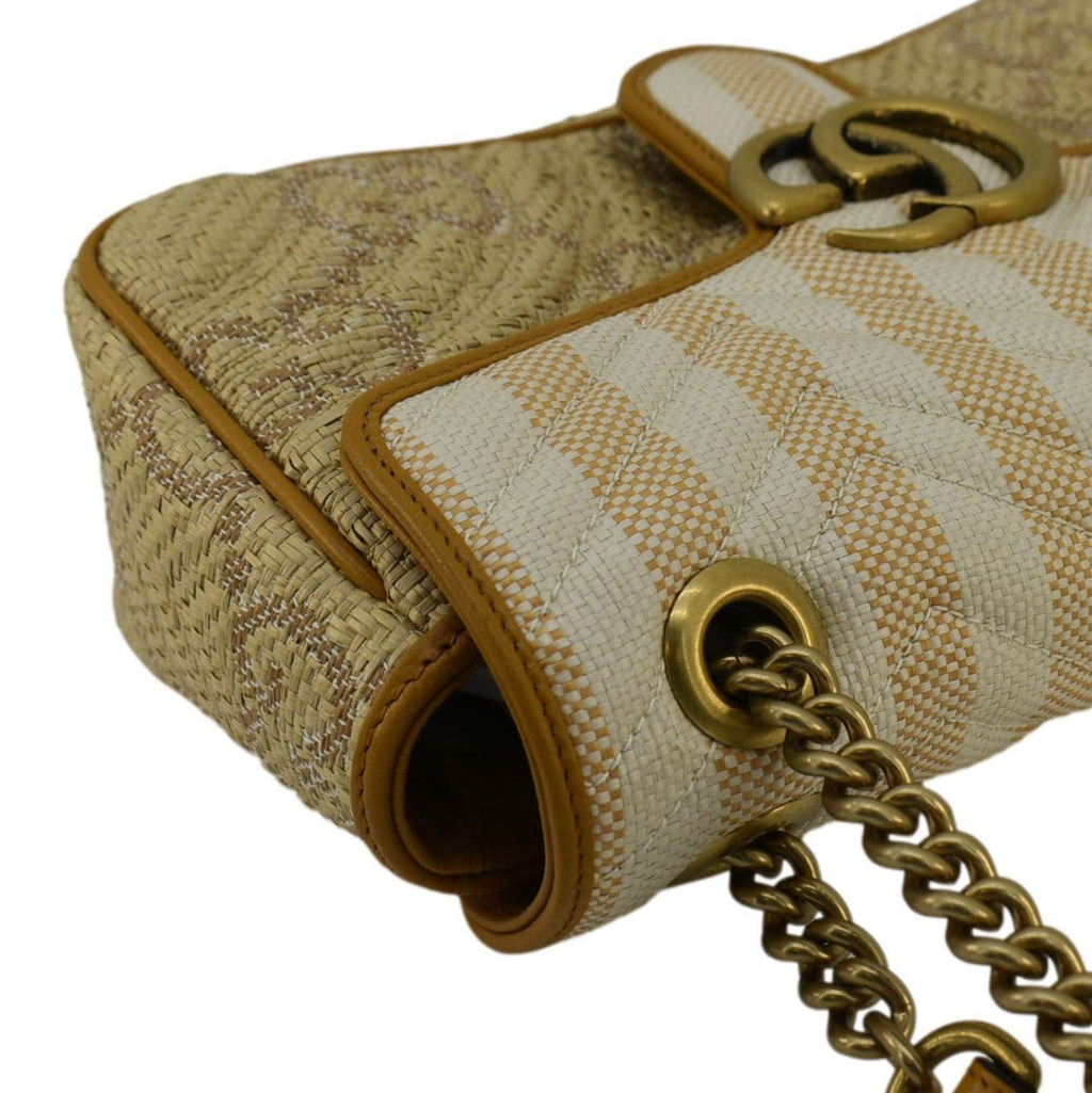 GUCCI Gucci Marmont Small Raffia Shoulder Bag Natural Beige 443497