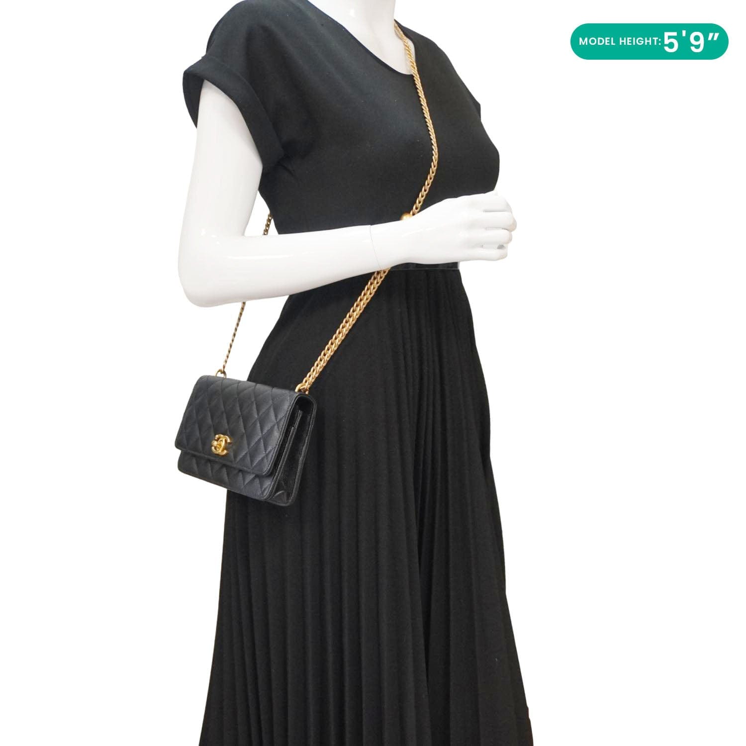 Chanel Wallet On Chain Quilted Caviar Leather Crossbody Bag Black