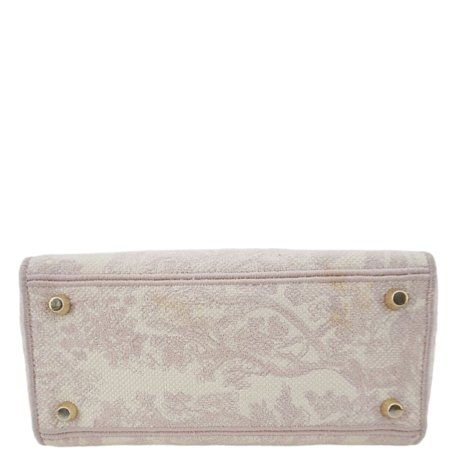 CHRISTIAN DIOR Lady Dior D-Lite Embroidered Canvas Shoulder Bag Beige