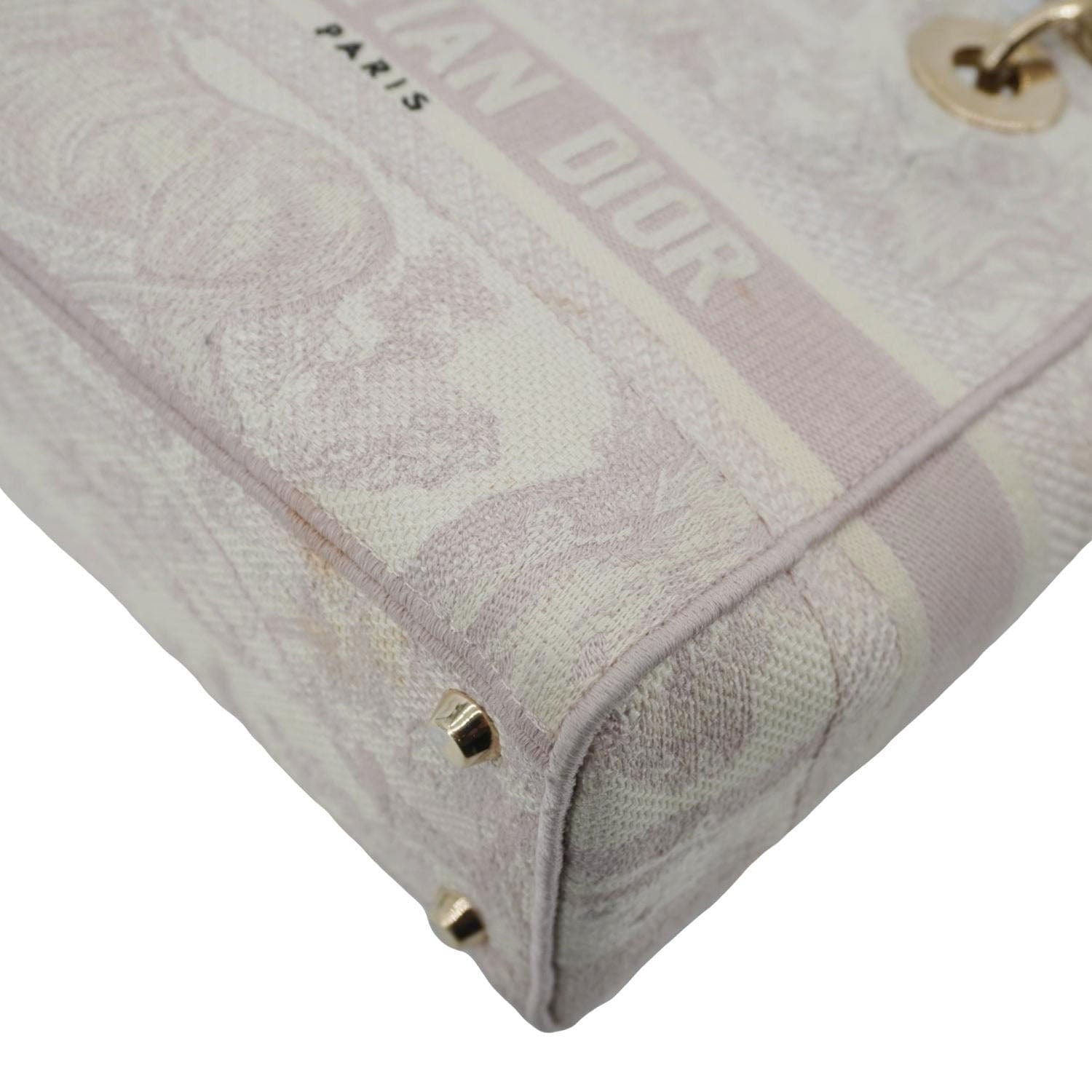 CHRISTIAN DIOR Lady Dior D-Lite Embroidered Canvas Shoulder Bag Beige