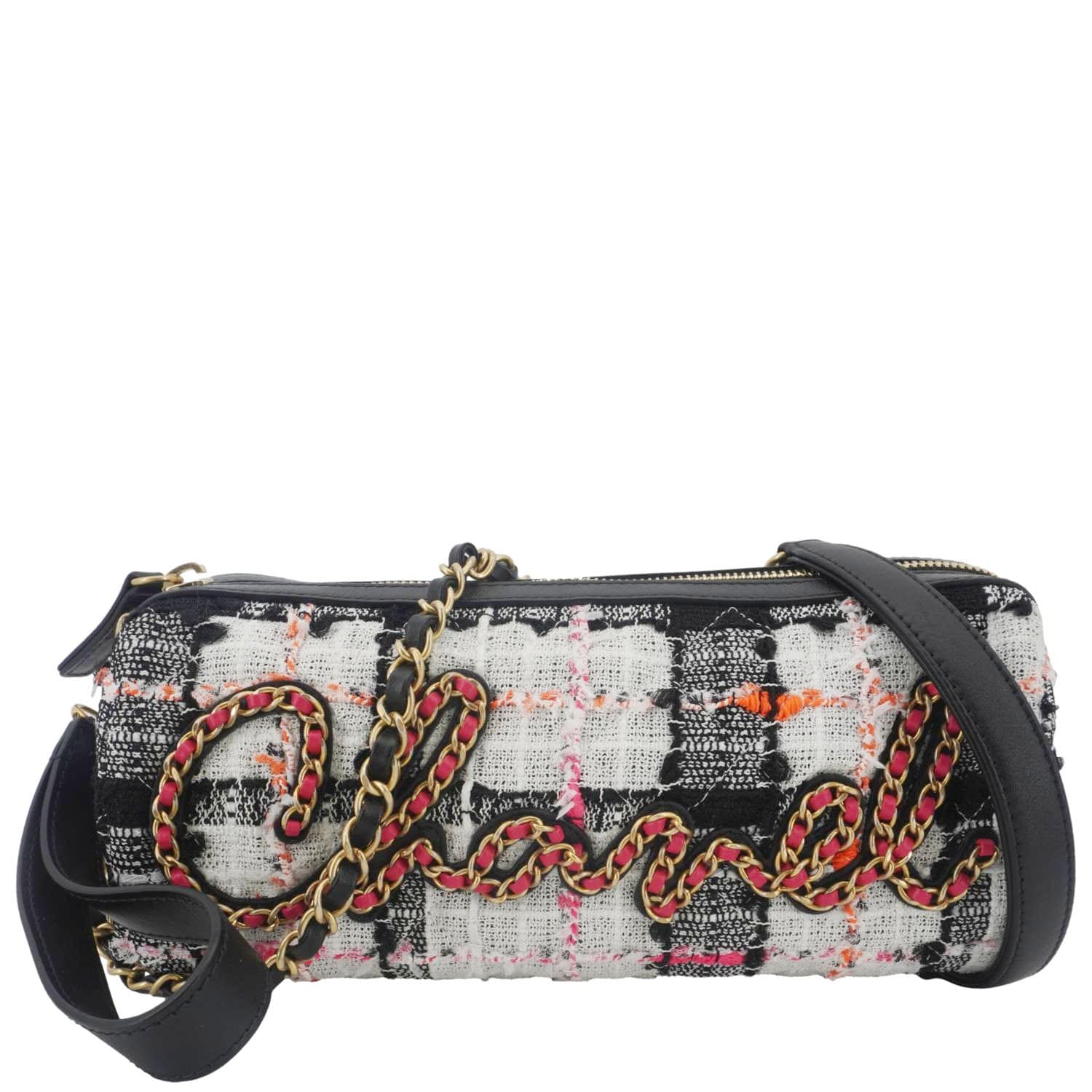 Chanel Tweed Calfskin Signe Bowling Shoulder Bag Multicolor