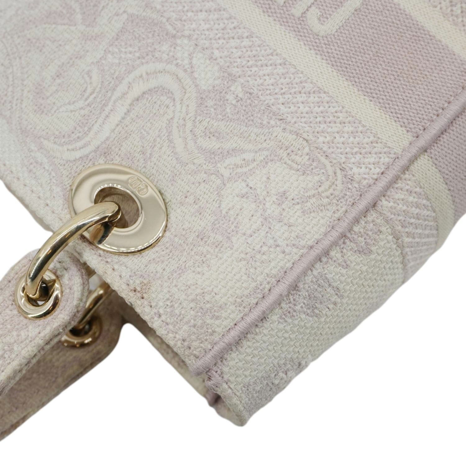 CHRISTIAN DIOR Lady Dior D-Lite Embroidered Canvas Shoulder Bag Beige