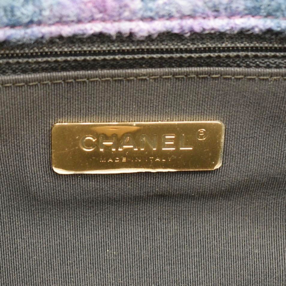 Chanel 19 Flap Large Quilted Mixed Tweed Shoulder Bag Purple