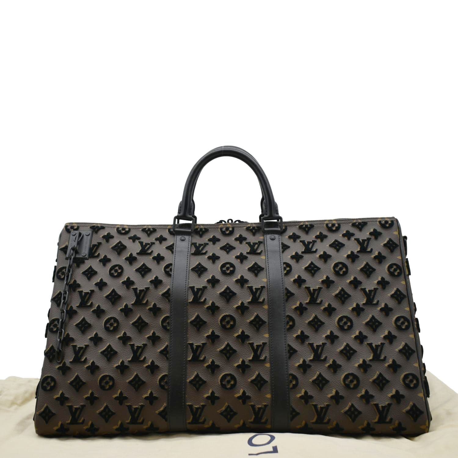 LOUIS VUITTON Keepall Triangle 50 Monogram Tuffetage Travel Bag Black