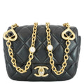 Chanel Enamel Pearl Charm Me Square Flap Mini Quilted Lambskin Leather Crossbody Bag Black