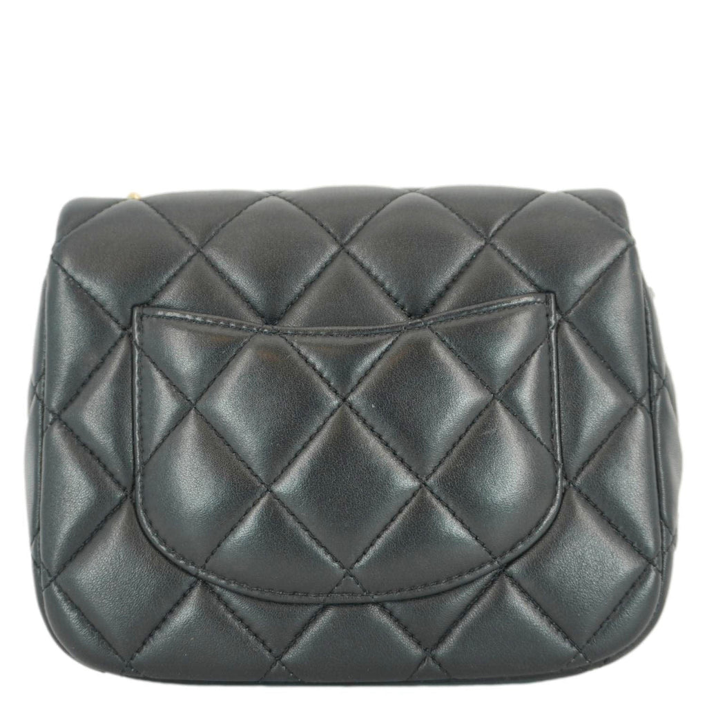 Chanel Enamel Pearl Charm Me Square Flap Mini Quilted Lambskin Leather Crossbody Bag Black