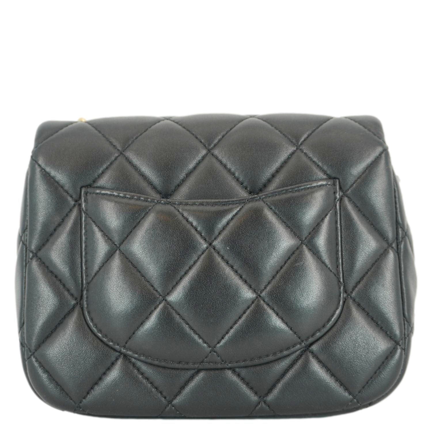 Chanel Enamel Pearl Charm Me Square Flap Mini Quilted Lambskin Leather Crossbody Bag Black