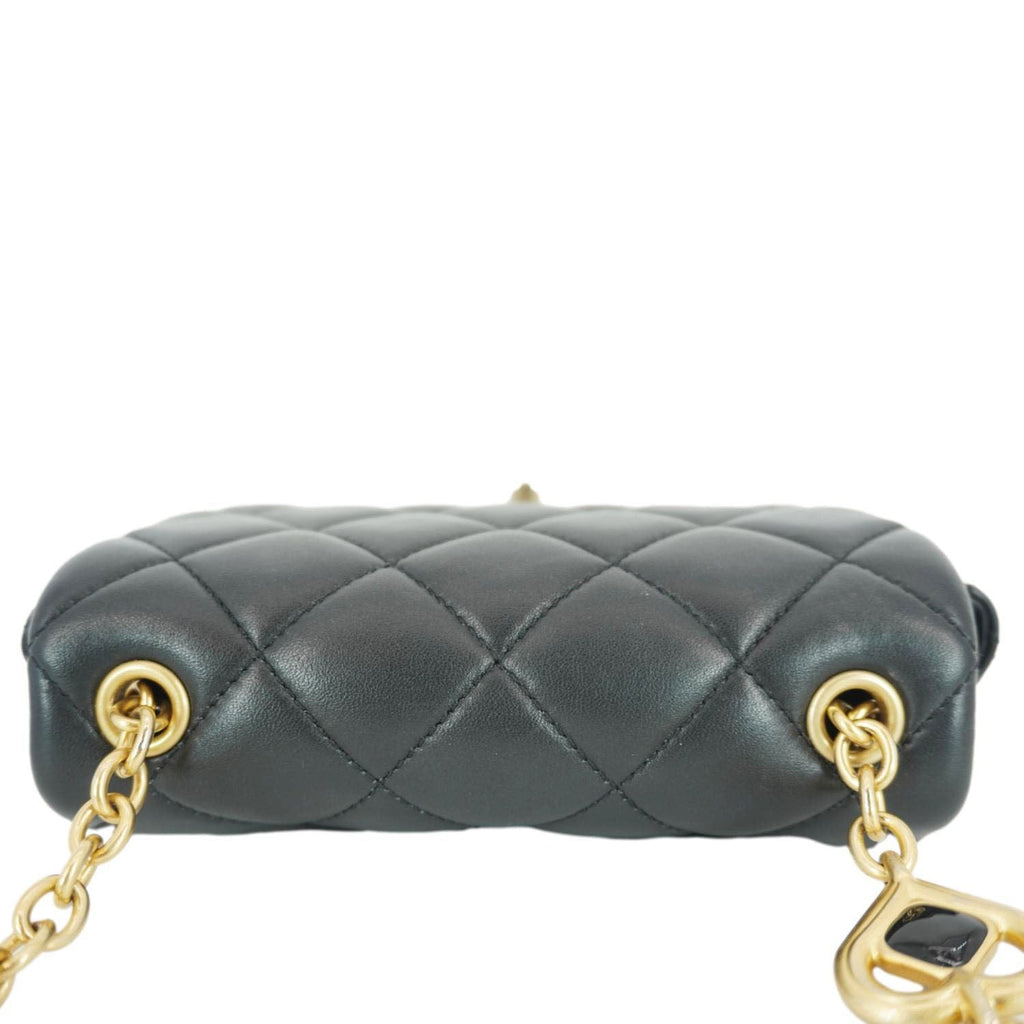 Chanel Enamel Pearl Charm Me Square Flap Mini Quilted Lambskin Leather Crossbody Bag Black