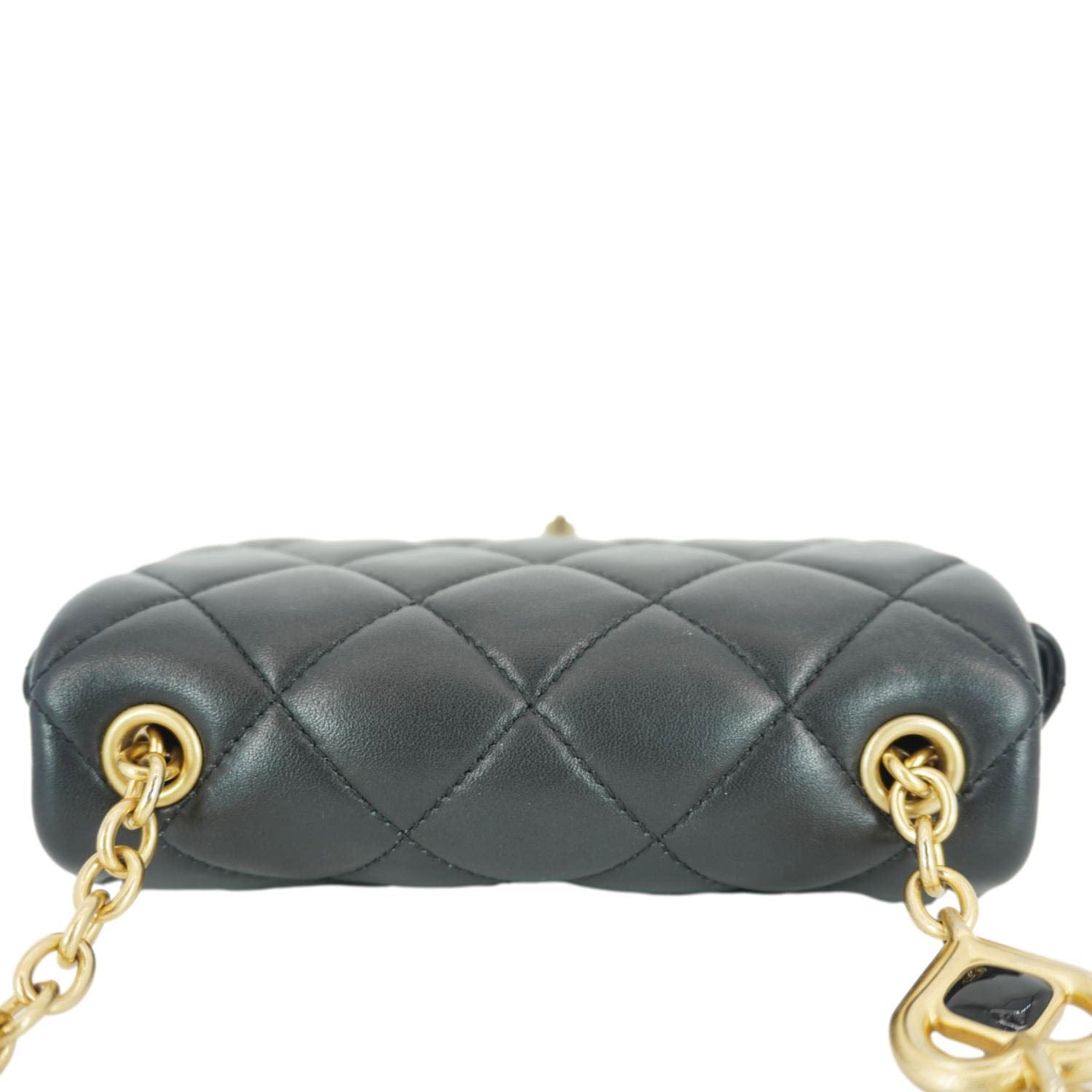 Chanel Enamel Pearl Charm Me Square Flap Mini Quilted Lambskin Leather Crossbody Bag Black