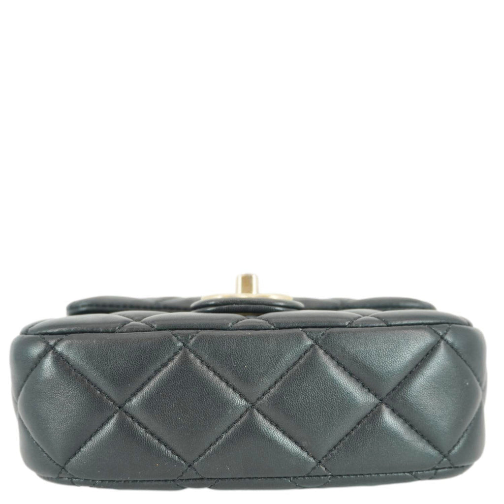 Chanel Enamel Pearl Charm Me Square Flap Mini Quilted Lambskin Leather Crossbody Bag Black