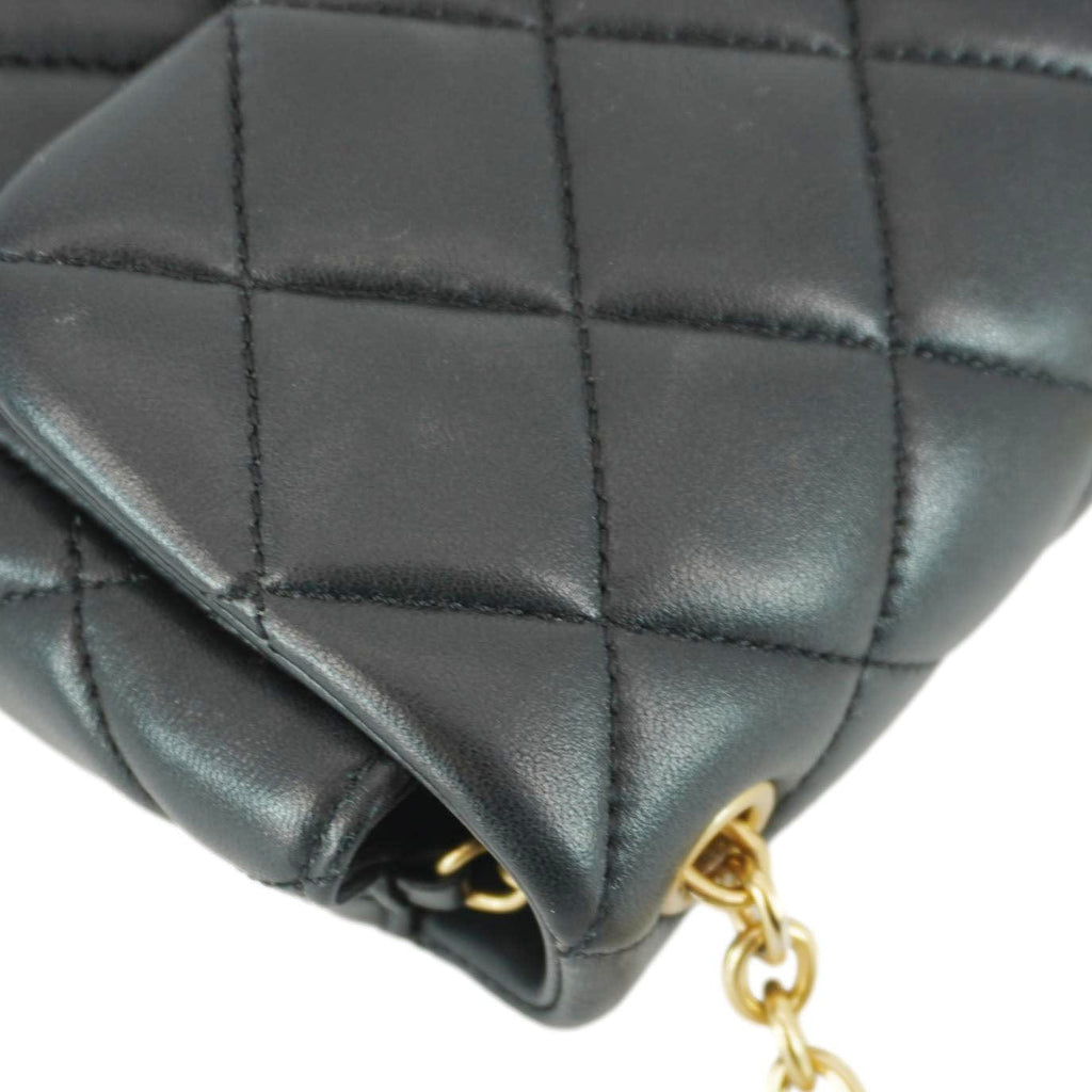 Chanel Enamel Pearl Charm Me Square Flap Mini Quilted Lambskin Leather Crossbody Bag Black