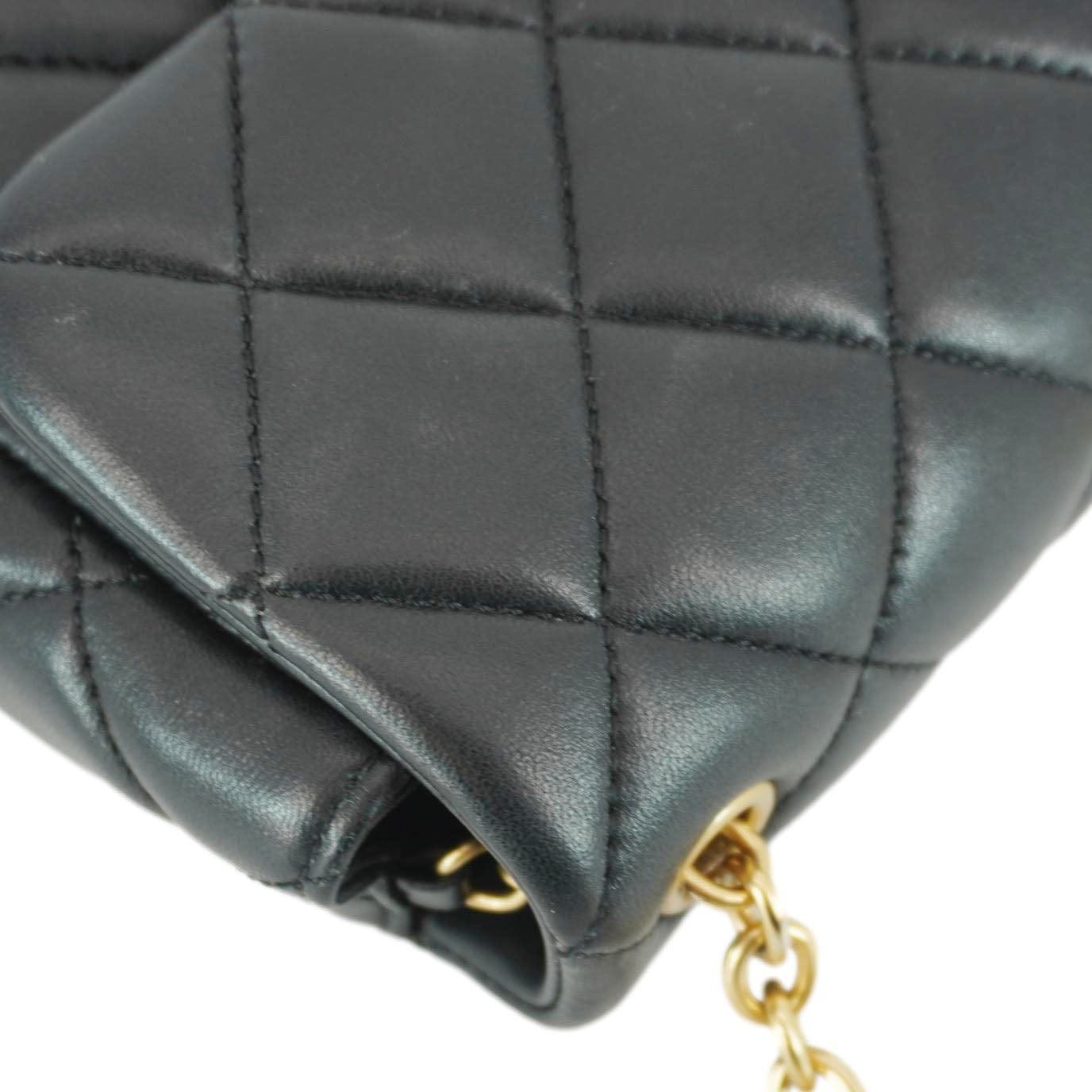 Chanel Enamel Pearl Charm Me Square Flap Mini Quilted Lambskin Leather Crossbody Bag Black