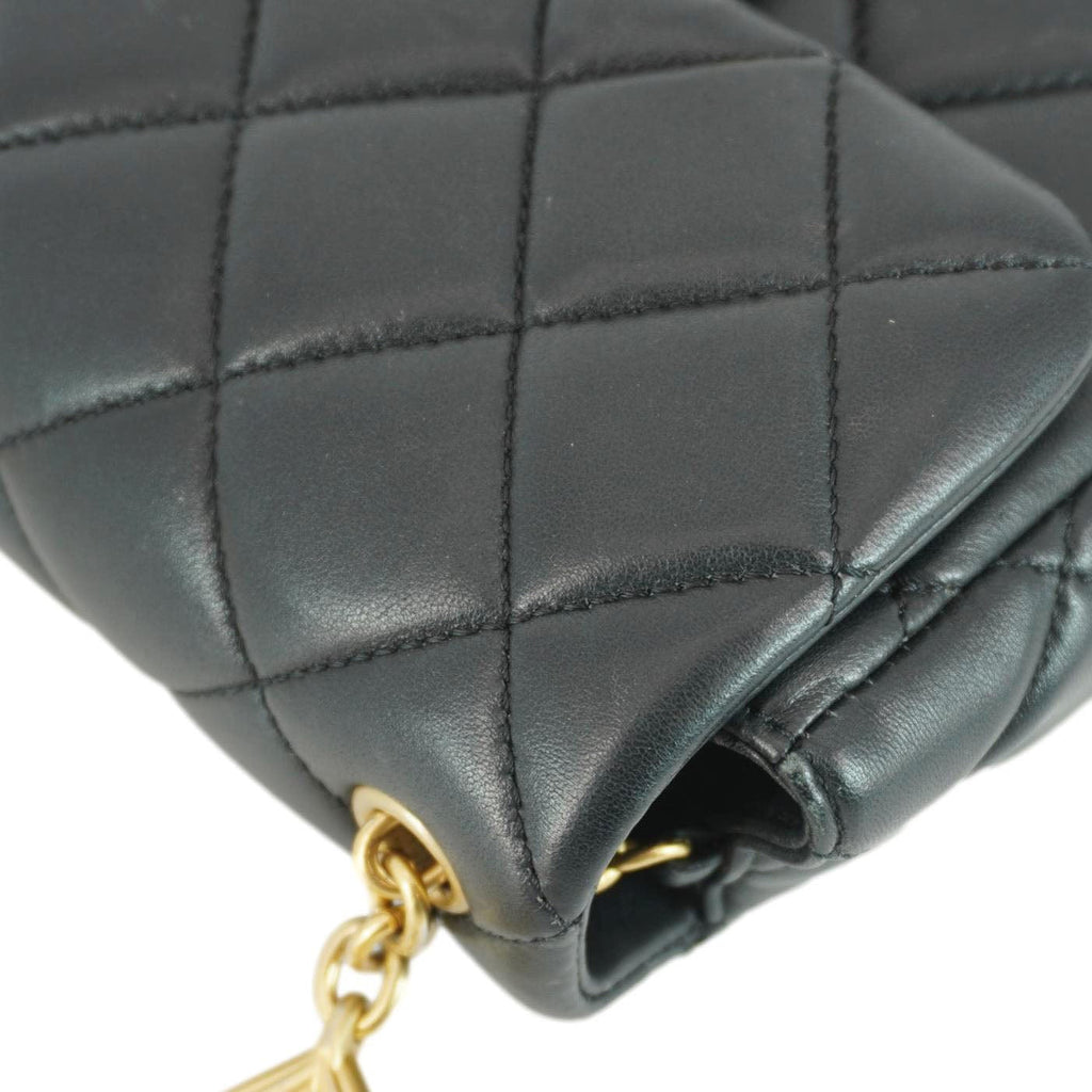 Chanel Enamel Pearl Charm Me Square Flap Mini Quilted Lambskin Leather Crossbody Bag Black
