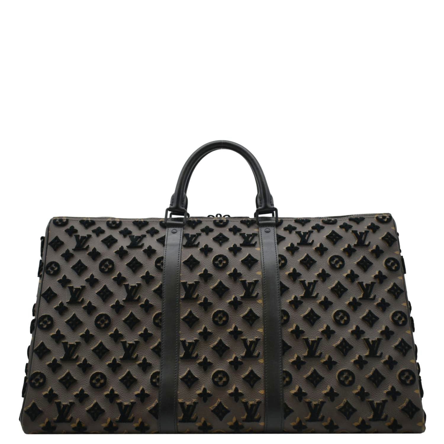 LOUIS VUITTON Keepall Triangle 50 Monogram Tuffetage Travel Bag Black