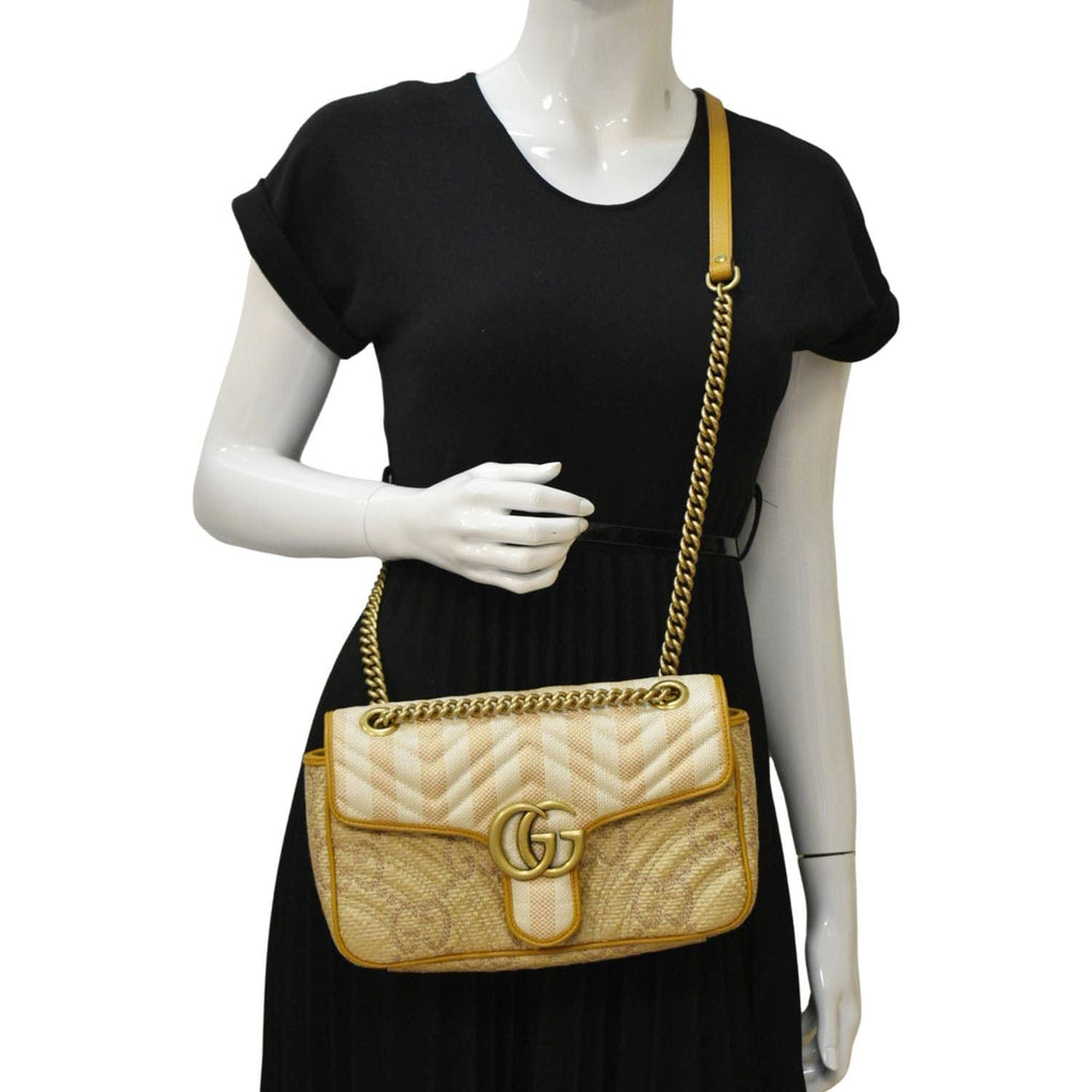 GUCCI Gucci Marmont Small Raffia Shoulder Bag Natural Beige 443497