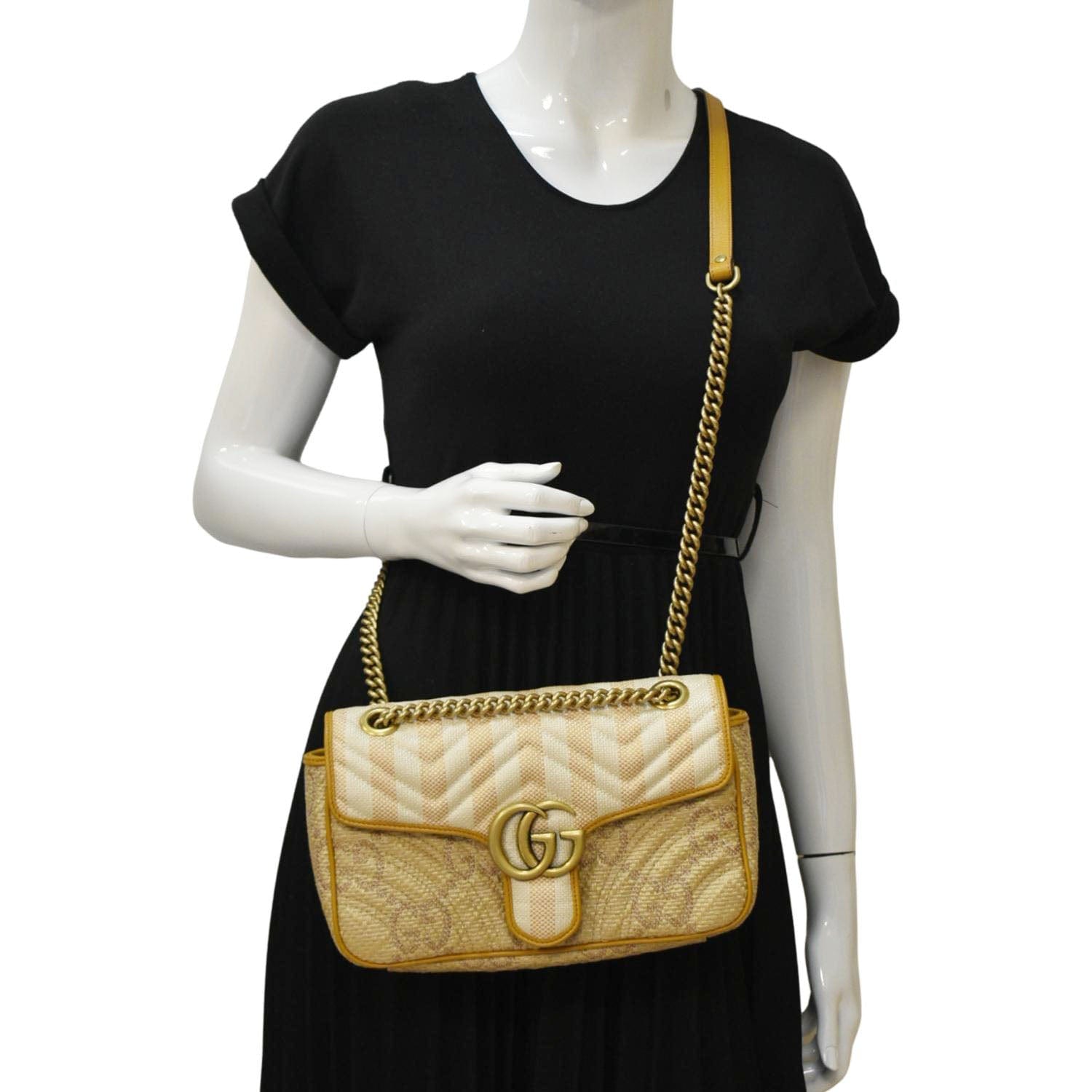 GUCCI Gucci Marmont Small Raffia Shoulder Bag Natural Beige 443497